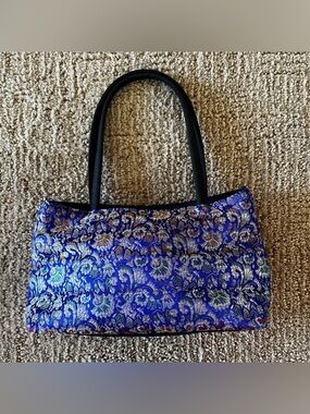 Vintage Y2K  Blue Brocade mini Bag with Floral Jacquard